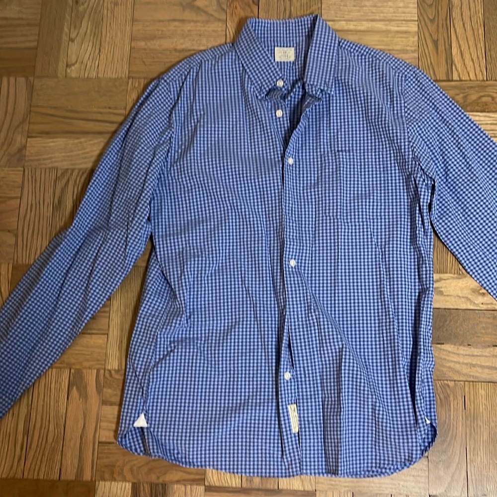 J Crew mens cotton button down size15-15.5 medium blue small gingham
